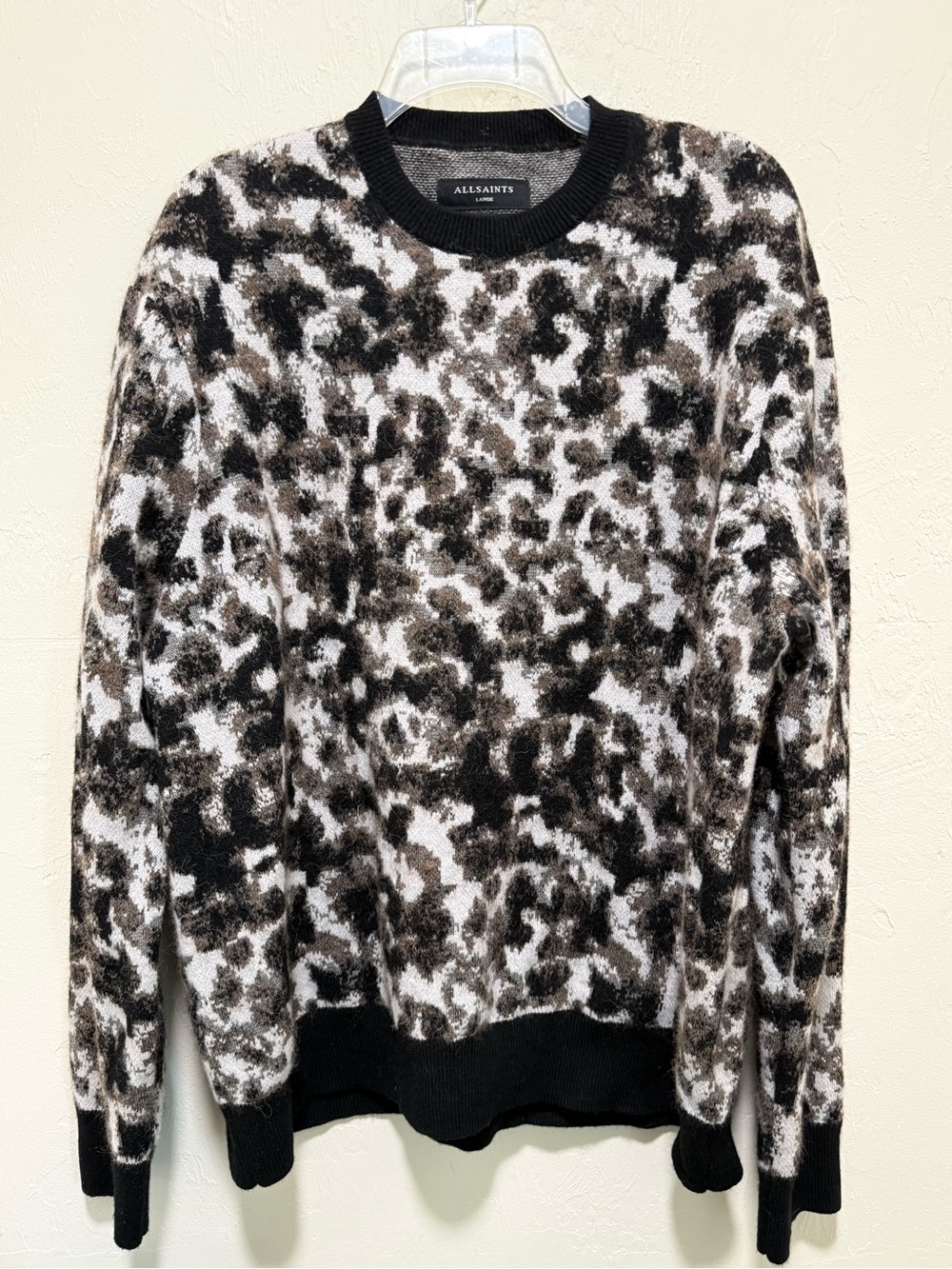 AllSaints Large Men’s Wool Alpaca Blend Tortoise Crew Oversized Chunky Sweater